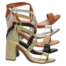 Kit 2 Pares Sandália Salto Alto Feminino Bloco Moda Brilho Confortável