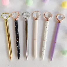 Caneta Luxo de Coração de Cristal Metal Esferográfica