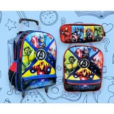 Kit Escolar Infantil Com Mochila Grande De Rodinha + Lancheira + Estojo Ultimato Vingadores