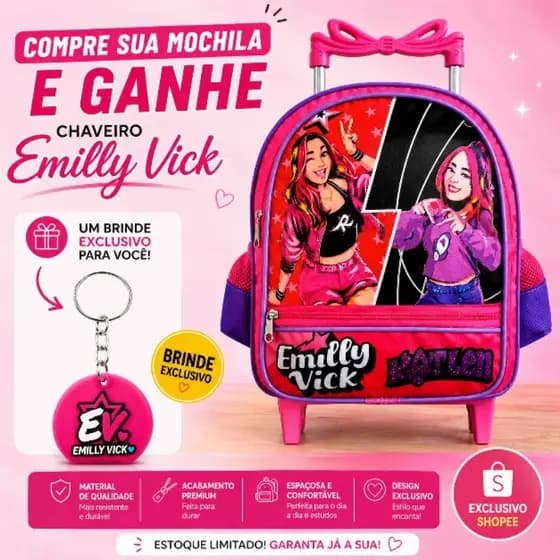Mochila Escolar Infantil Creche Pequena Com Rodinha Emilly Vick
