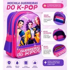 Mochila Escolar Infantil Grande De Costa Guerreiras Do K-Pop