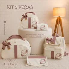 KIT MALA MATERNIDADE COM 5 PEÇAS PERSONALIZADA LUXO. BOLSAS MATERNIDADE PERSONALIZADA COM NOME DO BEBÊ. NICK BABY BOLSAS
