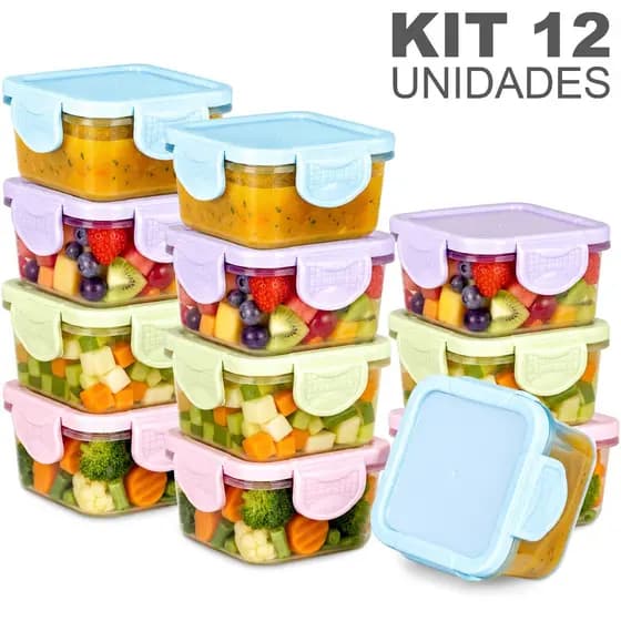 Kit 12 Potes Para Congelar Papinha 50Ml Tampa Hermética Porta Leite Em Pó Introdução Alimentar Bebê