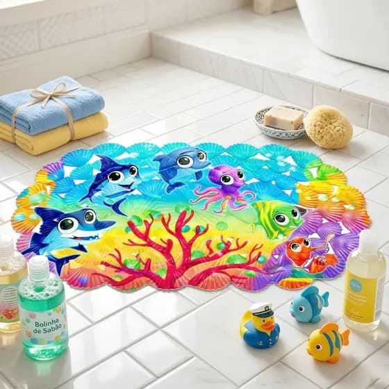 Tapete Infantil Antiderrapante Para Banheiro Box Chuveiro Piscina Com Ventosas Segurança Evita Risco