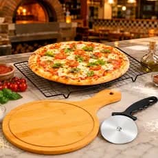 Kit Pizza Completo Tábua Servir Bambu Grade Resfriamento Carretilha Cortador Acessórios Pizzaiolo