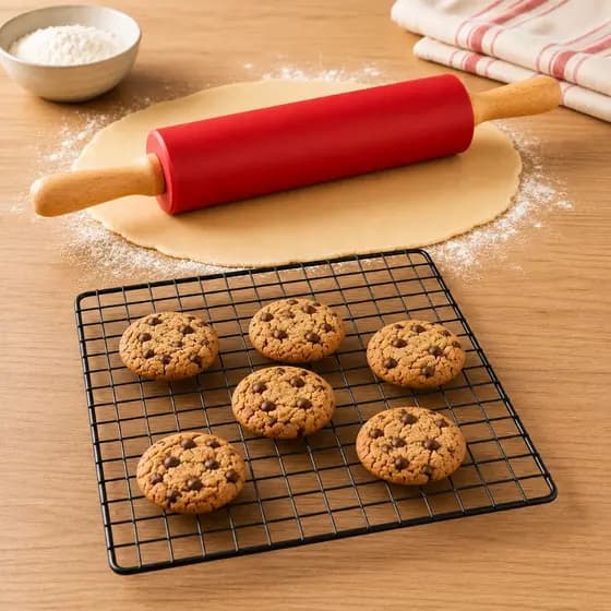 Kit Confeitaria Rolo Para Abrir Massa Pães Pizza Silicone + Grade Antiaderente Resfriamento Quadrada