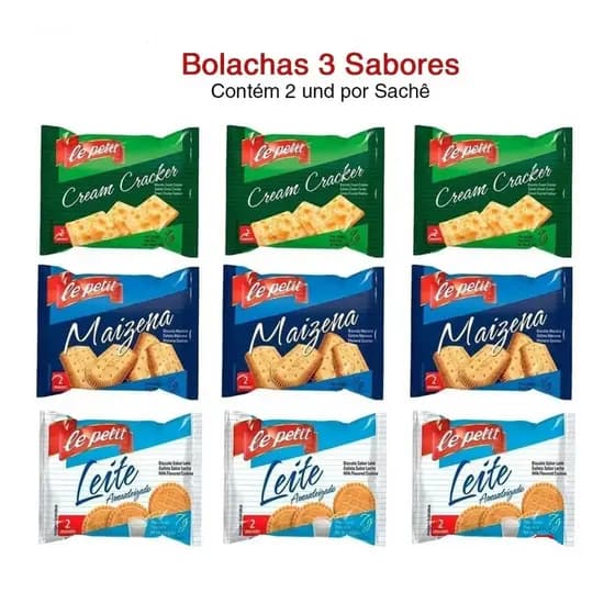 Kit Biscoitos/Bolachas 3 Sabores em Sachês C/2un =540un/ Recepção Clínica Hotel Escola Lanche Rápido e Prático