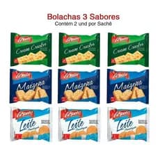 Kit Biscoitos/Bolachas 3 Sabores em Sachês C/2un =540un/ Recepção Clínica Hotel Escola Lanche Rápido e Prático