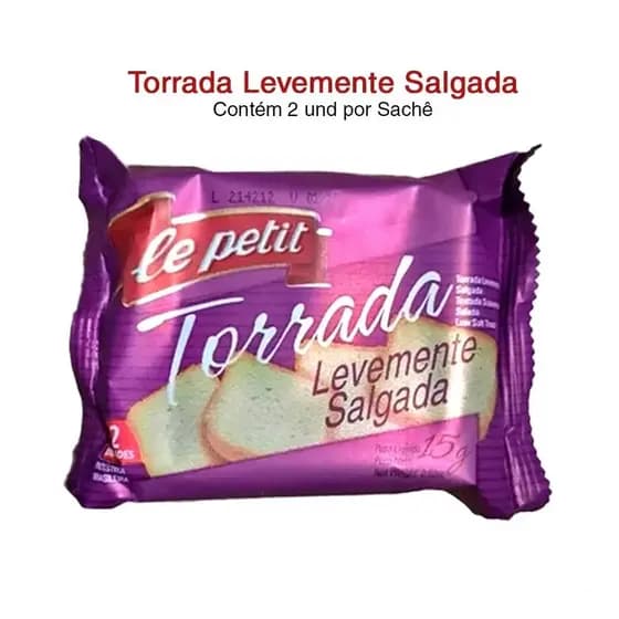 Torrada Sachê C/2un.Leve Salgada/ Zero Lactose e Gordura Trans- Lanche Rápido/Prático- Pousada- Clínica- Laboratório