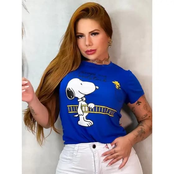 BLUSA FEMININA T-SHIRT VISCOLYCRA PLUS SIZE SNOOPY