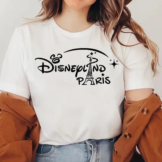 [Camiseta Premium em Algodão Puro]SISI Camiseta Feminina Disneyland Paris 100% Algodão Disney camiseta férias