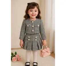 Conjunto Infantil Outono Inverno Casaquinho  + Short Saia Super Elegante  tweed