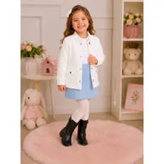 Conjunto Menina Infantil Inverno 3 Peças Casaco Sobretudo Saia Shorts  + Blusa