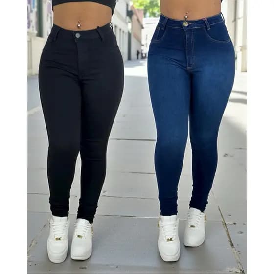 kit 2 calças jeans feminina empina bumbum de alta qualidade com lycra e cintura alta