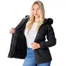 parka feminina tecido sarja forrada de pelinhos por dentro com capuz removível
