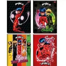 KIT SORTIDO 5 Caderno Brochura Capa Dura 90 Folhas Miraculous Ladybug