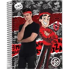 Caderno Escolar Universitário Espiral 10 Matérias com Adesivos 160 Folhas Enaldinho Youtuber