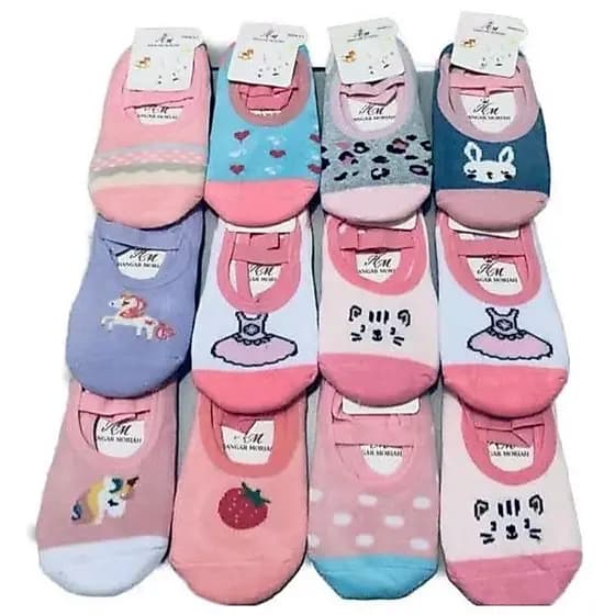 KIT 5 PARES Meia Sapatilha Antiderrapante Infantil e Bebê em Algodão menina e menino estampas variadas