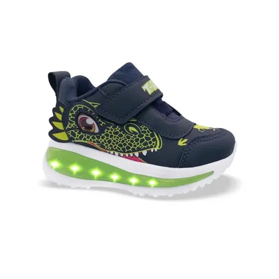 Mini-Pé Tênis Infantil Masculino Dinossauro Com Luzes Led Pisca