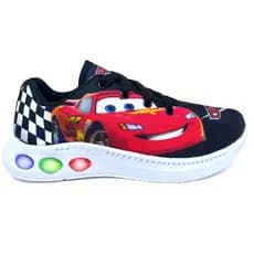 Tênis Infantil Masculino LED Carros com Luzinha Pisca Pisca Confortável Escolar Preto