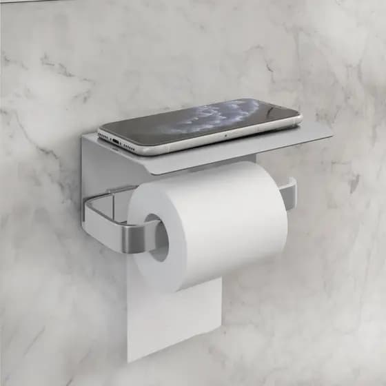 Porta Papel Higiênico Stander Com Suporte Para Celular Polido