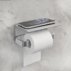 Porta Papel Higiênico Stander Com Suporte Para Celular Polido