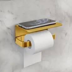 Porta Papel Higiênico Stander Suporte Para Celular Dourado