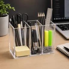 Organizador De Mesa Porta Lapis Caneta Acrílico Multifuncional Escritório Retangular Clean