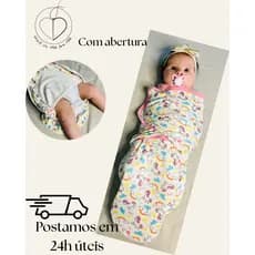 Swaddle com zíper na parte inferior - Charutinho - Cueiro 100% algodão- Facilita a troca de fralda