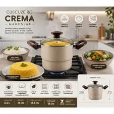 Cuscuzeiro Crema 16 cm 2,6 Litros Tampa de Vidro