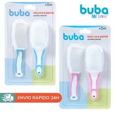 Kit Escova e Pente Bebê Infantil Cerdas Macias Buba