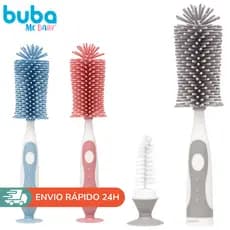 Escova para Limpeza de Mamadeira e Garrafa com Cerdas em Silicone com Limpador de Bicos