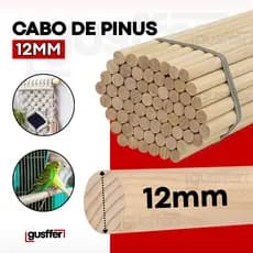 Kit 10 Poleiros 12mm Cabo Vareta De Madeira Pinus Para Artesanato Banner Pássaros Calopsita Macramê