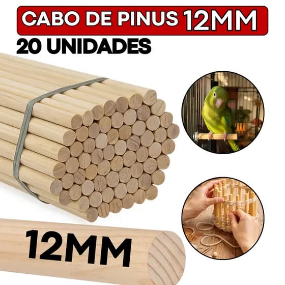 Kit 20 Poleiros Madeira Pinus 12mm Vareta Bastão Aves Calopsita Atacado Artesanato Gusffer