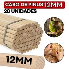 Kit 20 Poleiros Madeira Pinus 12mm Vareta Bastão Aves Calopsita Atacado Artesanato Gusffer