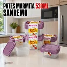 Conjunto de Potes Para Marmita 530ml Sanremo Guardar Alimentos Micro-Ondas e Freezer