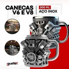Caneca de Aço Inox Com Motores V6/V8 Xicará Para Café Com Alça Amantes de Carros Copo Mecânico