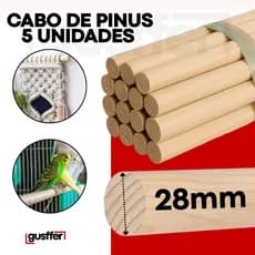 Kit 5 Cabos de Madeira Pinus 28mm Bastão Vareta Poleiro para Aves Artesanatos Banner Bandeira Gaiola Calopsita