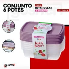 Kit 6 Potes Plástico Sanremo 785ml Marmita Freezer Micro-ondas Tampa Hermética Vasilha Lava-Louças