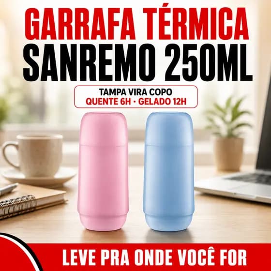 Garrafa Térmica Café Pequena 250ml Sanremo Adorar Tampa Copo Ampola de Vidro Quente Gelado Chá Bolsa