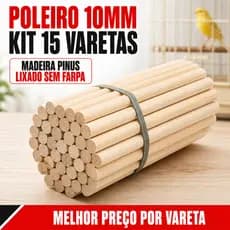 Kit 15 Bastão Madeira Pinus 10mm Poleiro Pássaro Canário Periquito Pintassilgo Gaiola Artesanato