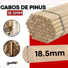 Kit 10 Cabos de Madeira Pinus 18,5mm Poleiro Artesanato Macramê Bandeira Banner Bastão Vareta