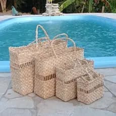 Bolsa de palha de milho moda praia cesta presente sacola de feira