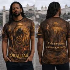 Camisa Obaluaiê Unissex Onde Ele Passa a Cura Acontece Estampa Afro Religiosa