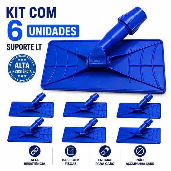 Kit 6 Suporte LT Limpeza Pesada Fixa Fibra Verde Abrasiva Articulador P/ Rodo Sem Cabo Profissional