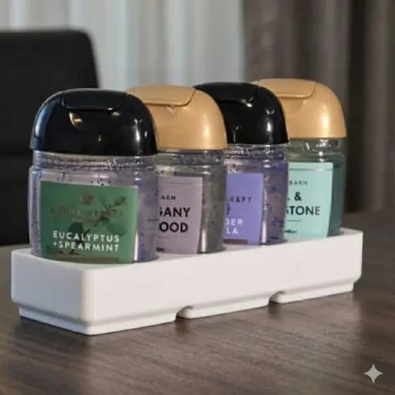 Organizador bandeja porta Álcool Gel Bath & Body Works 29ml com 4 divisórias - cores rosa nude preto branco