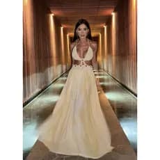 Vestido Longo Luxo Feminino Boho Elegante - Alças Finas, Decote Profundo e Saia Fluida para Festa, Praia ou Casamento