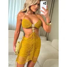 Vestido Tricot Vazado com Pedrarias – Look Festa, Verão, Praia Chic