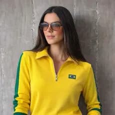 Blusa Tricot Brasil Feminina Gola Zíper - Casual Premium Inverno - Copa do Mundo