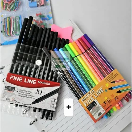 Kit 12 Canetas Fine Line Preta + 12 Canetas Fine Line Coloridas